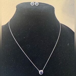 SJM Sterling silver 925 Blue Sapphire CZ necklace & Earrings